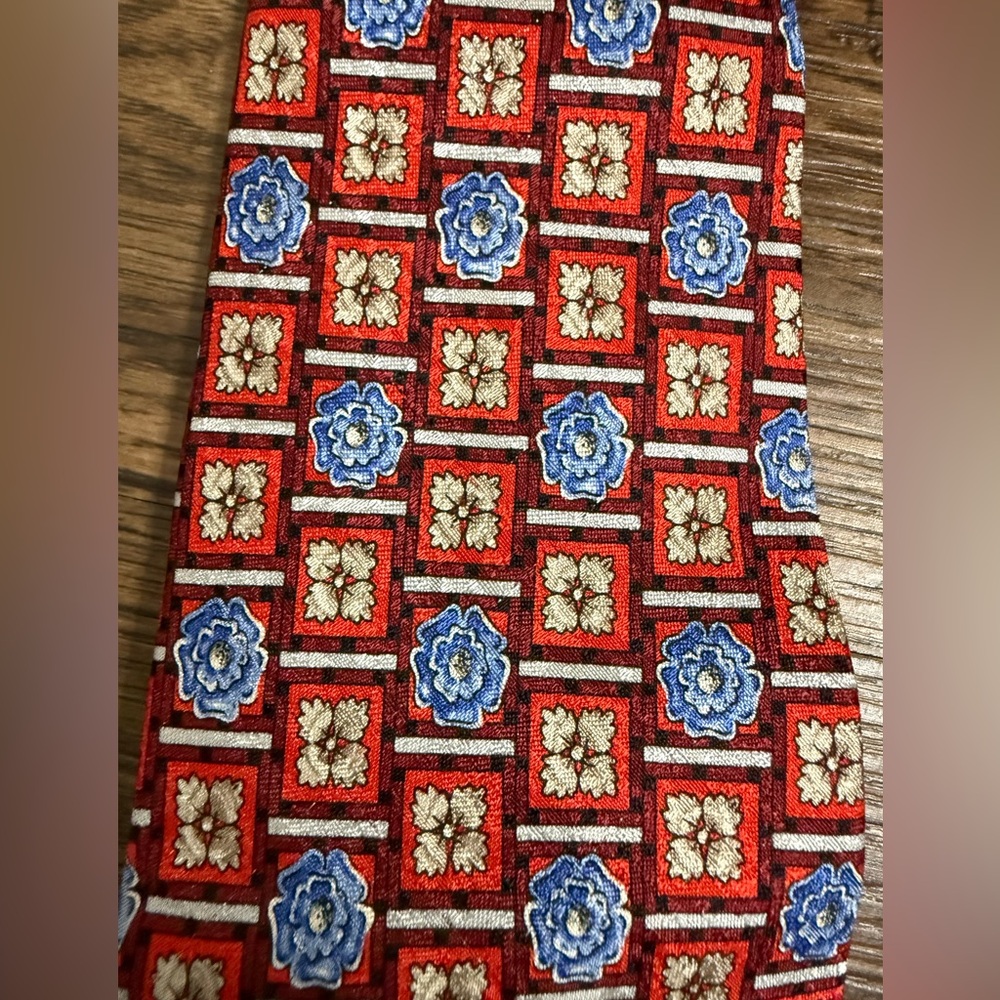 Givenchy Gentleman Paris Silk Tie Red Blue Floral Geometric Pattern Luxury